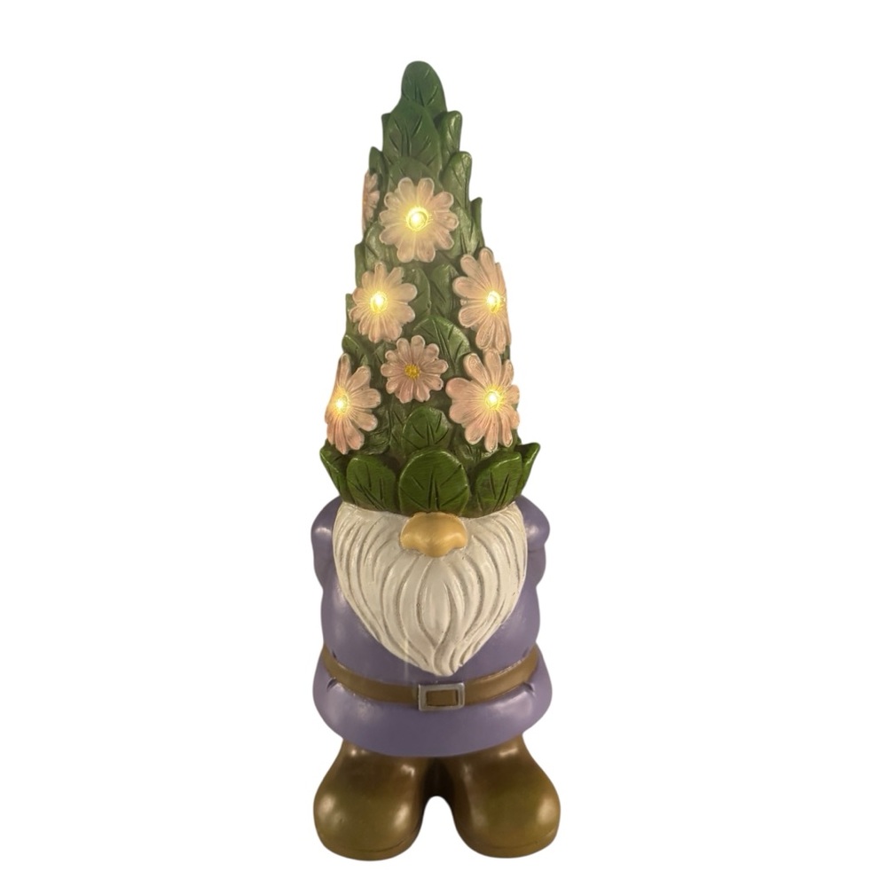 Garden Outdoor Statues Gnome with Succulent and 7 LED Lights - Picture 8 of 8